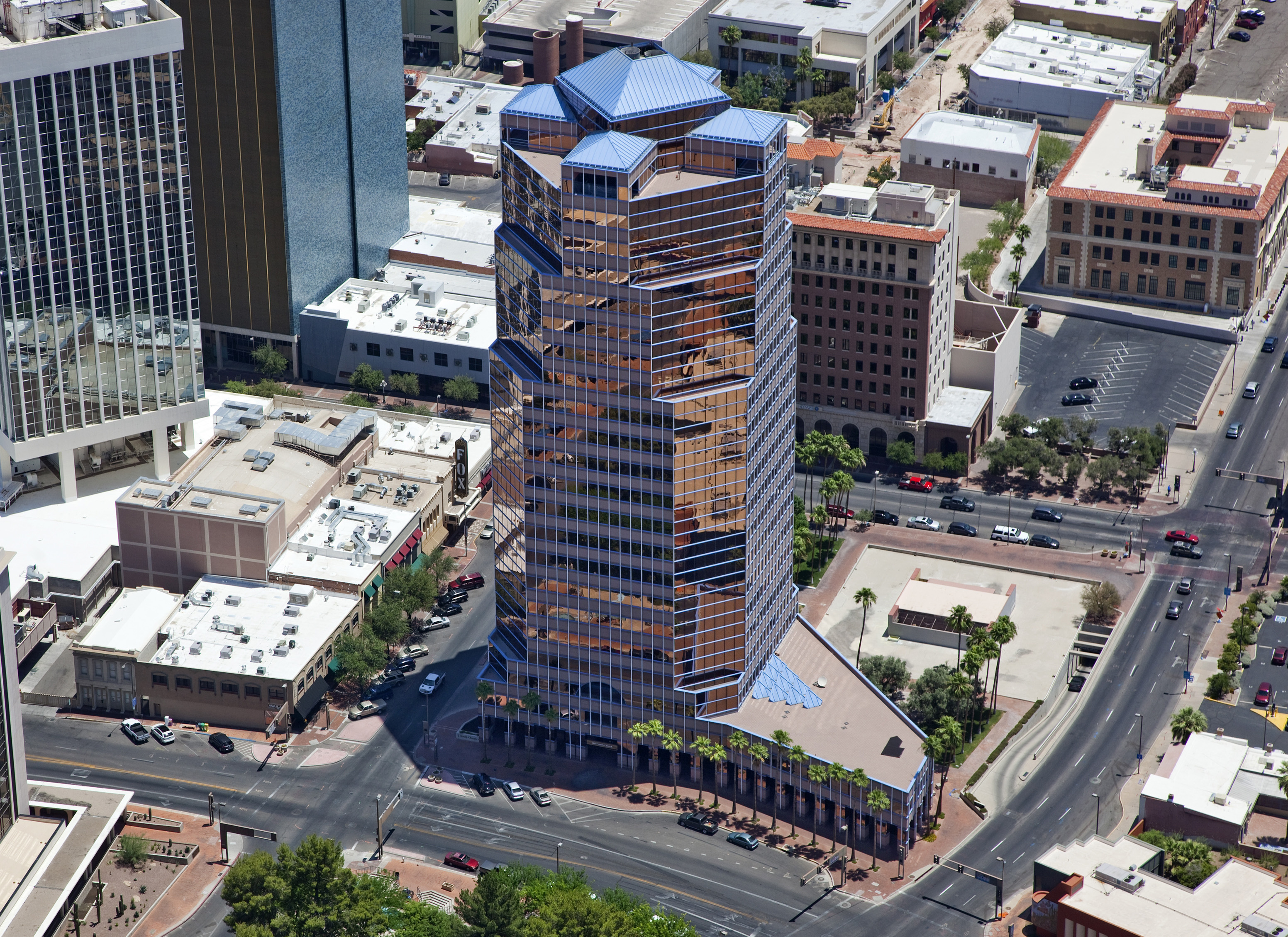 Low Level Aerial view of Downtown Tucson, Arizona